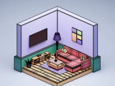 Low Poly Isometric Living Room Low-poly 3D model