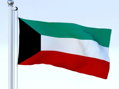 Animated Kuwait Flag Low-poly 3D model