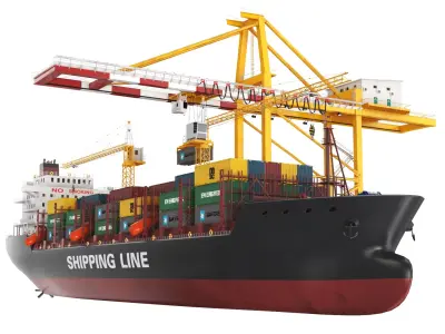  Container Ship With Gantry Crane 