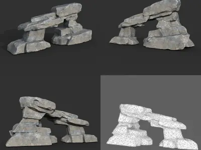 Low poly Big Rock Formation Pack 200928 - Gray Low-poly 3D model