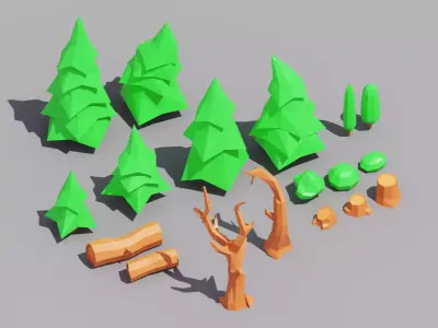 3D Forest low poly props pack Low-poly 3D model