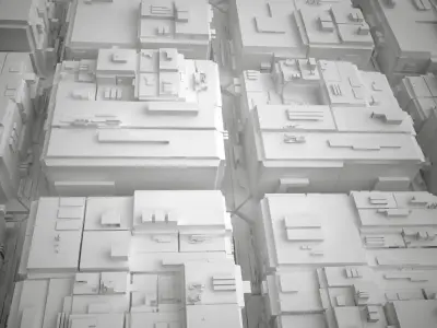 City scape Architecture Exterior Building Road Futuristic Low-poly 3D model