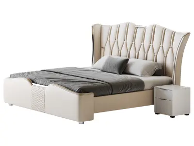 Modern Off-White Upholstered Tufted King Bed 3D model