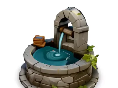 Stylized LowPoly Water Well Low-poly 3D model