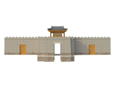 3D Chinese City River Gate Low-poly 3D model
