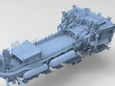Fantasy Manowar Ship hull base 1 Low-poly 3D model