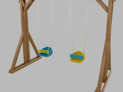 Wooden Playground Swing For Kid and Games model Low-poly 3D model