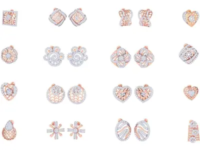 71 High Jewelry Diamond Studs Earrings 3dm stl 3mf obj 3D Model Pack