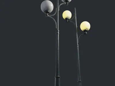 Spherical Street  lamp whith double stand 3D model