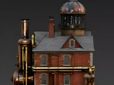 Steampunk Industrial House 3D Model Low-poly 3D model
