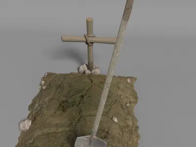 Dirt Grave And Shovel 3D model