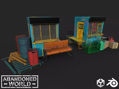 Street Props Object Set Low-poly 3D model