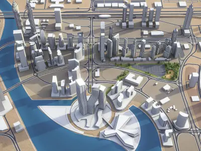 Dubai Business Bay Low-poly 3D model