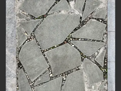 Walkway composed of flat floor tiles and stones 3d scan 3D model