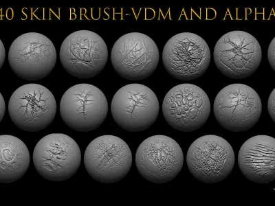 40 skin brushes-Zbrush and Blender Brush-Creature brush 3D model