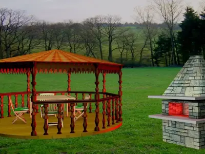 Canopy and barbeque 3D model