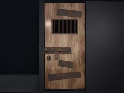 Old Wooden Rusted Metal Patched Jail Bar Door  Low-poly 3D model