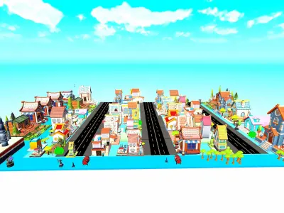 City Houses 20 Styles Pack Game Ready asset Low-poly 3D model