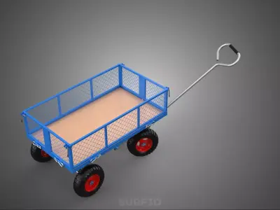 STEEL GARDEN UTILITY WAGON CART YARD LAWN TROLLEY HAND PALLET 4W 3D model