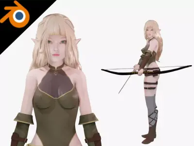 Elf Archer - Realistic Female Character - Blender Eevee Low-poly 3D model