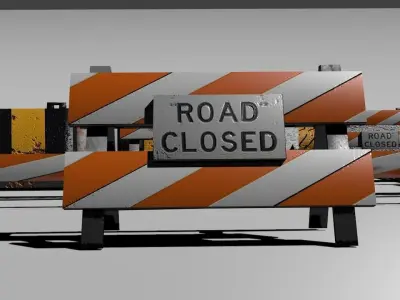 Road blocks and signs Low-poly 3D model