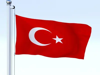 Animated Turkey Flag Low-poly 3D model