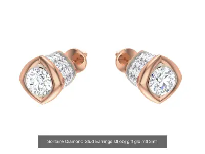 10 Solitaire Diamond Stud Earrings stl obj gltf glb mtl 3mf 3D Model Pack
