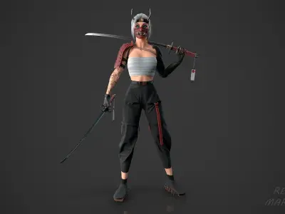 Cyberpunk Girl- Game Ready Low-poly 3D model  Low-poly 3D model