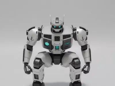 Sentinel Bot Futuristic Humanoid Robot Glowing Blue Accents Low-poly 3D model