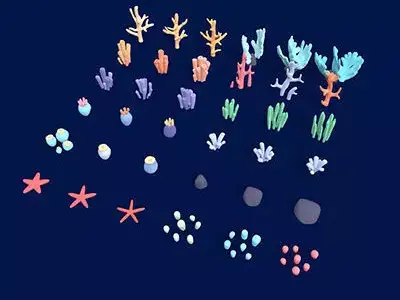 Cartoon - Style coral Marine Elements 3D Model Pack Free 3D model