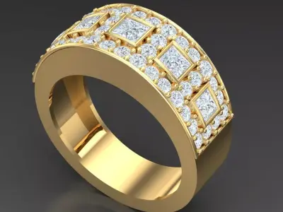 Light Gold Diamond Men Ring 2MR086 3D model