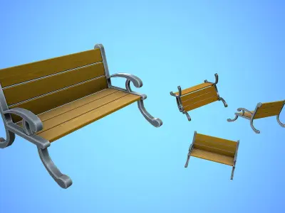 STREET BENCH CARTOON STYLIZED Low-poly 3D model