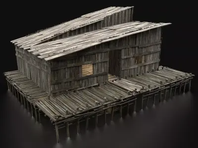 AAA SWAMP WETLAND FANTASY MEDIEVAL WOODEN HOUSE HUT NEXT GEN Low-poly 3D model