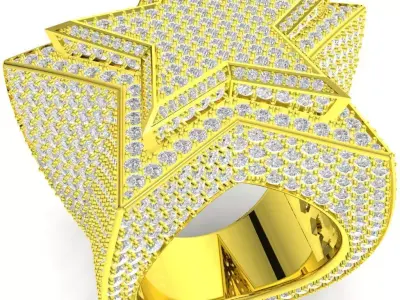 Hip Hop Iced Out Diamond Star Ring for Men 152a 3D print model