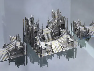 Ornate Cult Hall stairs 3 designs 3D model