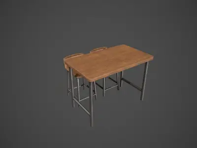 Wooden and Light Metal Breakfast Bar Low-poly 3D model