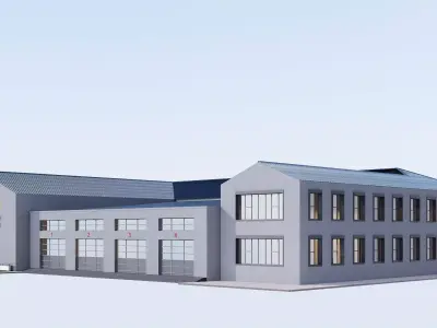 Fire station Low-poly 3D model