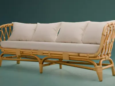 Woven Rattan Sofa 3D model