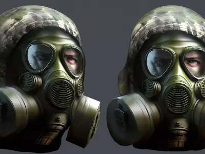 Gas mask helmet 3d model military combat  Low-poly 3D model