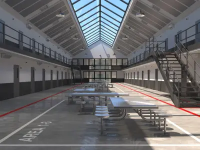 Prison 1 cell with tables and chairs 3D model