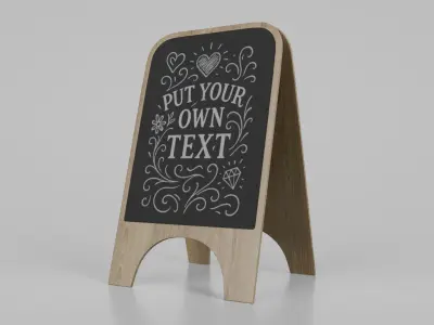 Customizable Modern Wooden A-Frame Chalkboard Sign Low-poly 3D model