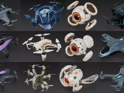 Flying Drone Collection Pack Low-poly 3D model