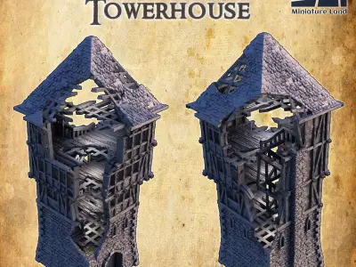 Ruined Tower House Tabletop Terrain 28 MM 3D print model