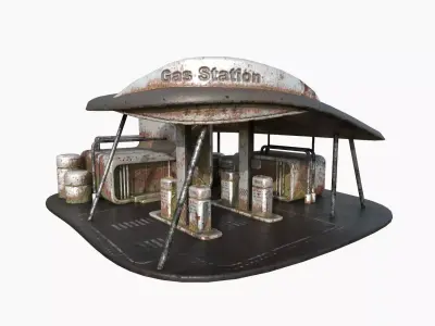 SciFi Gas Station A10 Abandoned - Sci Fi Exterior Design Low-poly 3D model