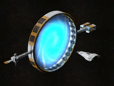 Stargate with sci-fi shuttle 3D model