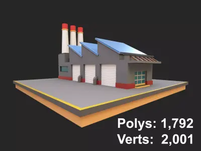 Cartoon Industrial Factory Low-poly 3D model Low-poly 3D model