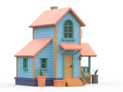 Wooden House D with UV Low-poly 3D model