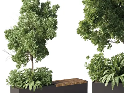 Urban Environment Urban Furniture Green Benches Low-poly 3D model