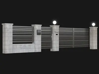 Fence with gate and intercom 3D model