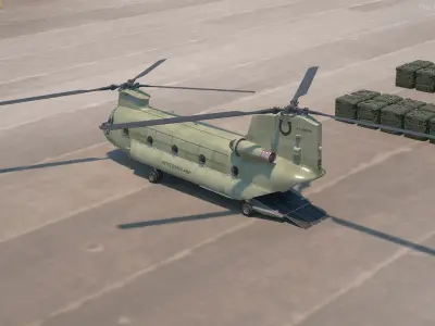  Transport Helicopter CH 47 Chinook with Cargo Rigged 
